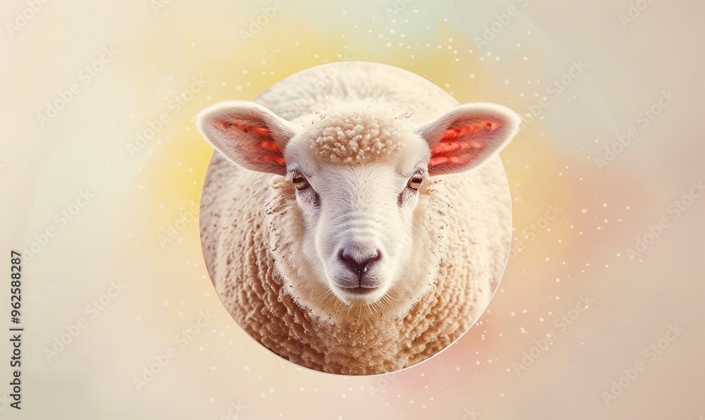 Fototapeta premium Realistic cartoon avatar of cute sheep animal on simple minimalist background Generate AI