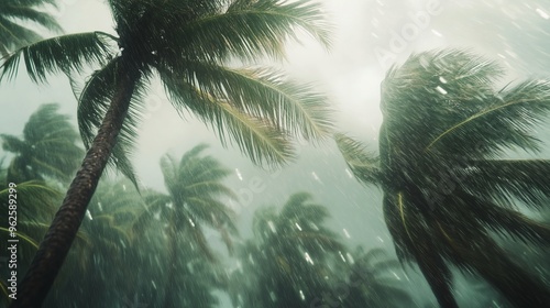 Palm Trees Swaying in Heavy Tropical Storm