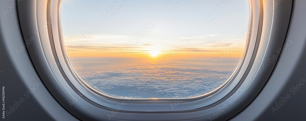 Looking out of a plane s window at a serene sky, illustrating the peaceful and expansive view of a journey Looking out of a plane s window at a serene sky, illustrating the peaceful and expansive view of a journey