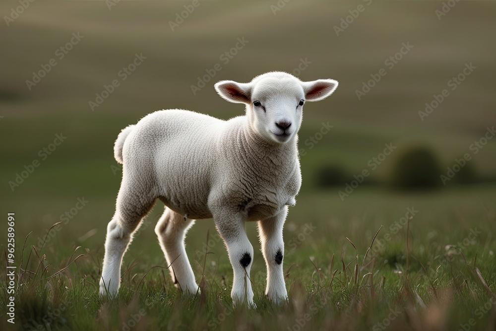 Digital Art of a Serene Lamb in a Tranquil Meadow Digital Art of a Serene Lamb in a Tranquil Meadow