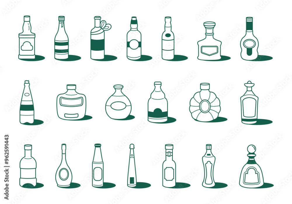 Bottle Line Icon Element Set Bottle Line Icon Element Set