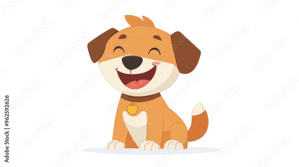Fototapeta premium A charming clipart of a cute brown and white dog sitting with a wagging tail, perfect for various designs