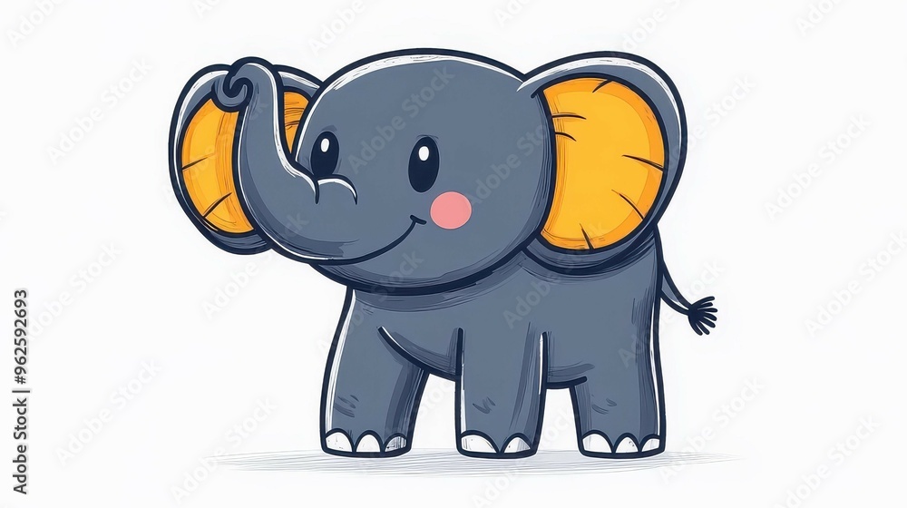 Obraz premium Bright, animated whiteboard elephant with a black outline, ideal for kids materials and adverts showcasing fun and creativity.