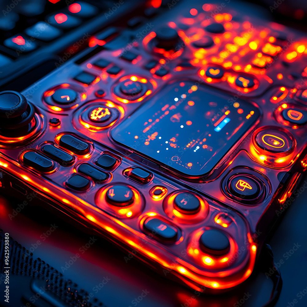 Futuristic Control Panel With Red Lights Illustration Futuristic Control Panel With Red Lights Illustration