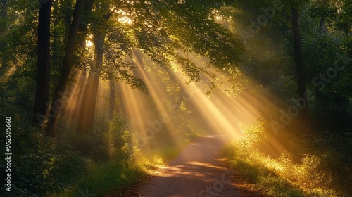 Enchanting Forest Sunlight Illuminates Winding Path