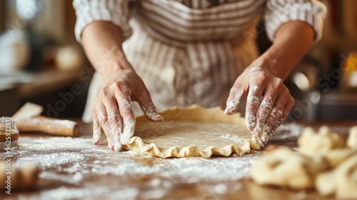 Hands Shaping Dough on a Floured Wooden Surface