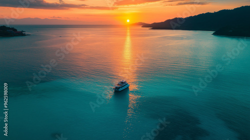 an image of the sea in Phuket Thailand, the amazing place (sea) on Earth. The clarity of flathead ocean 's waters is renowned, beautiful sunset, In the summer.