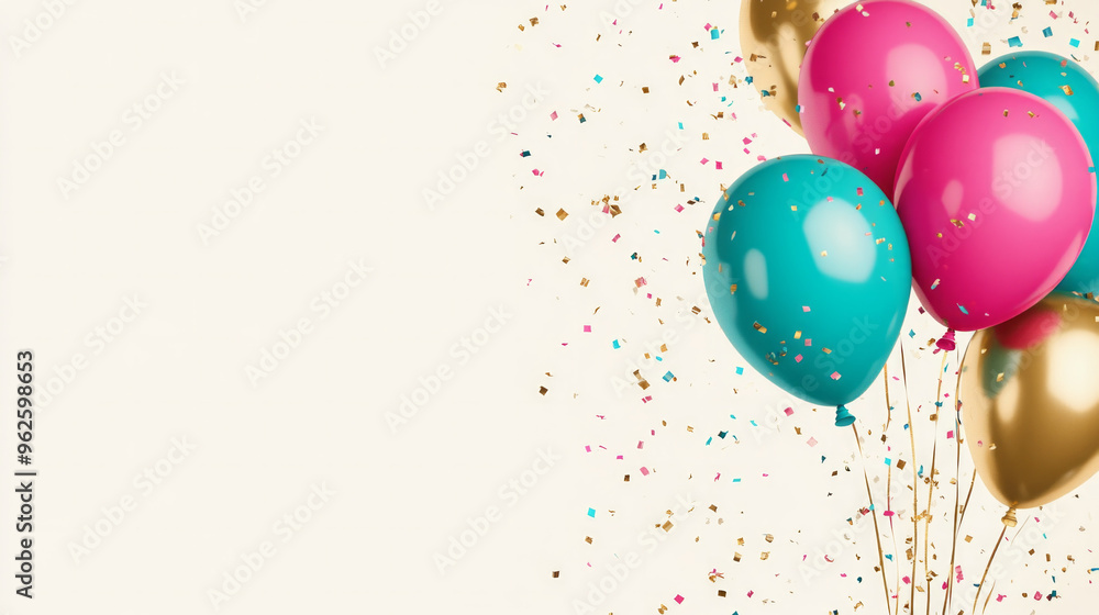 A bunch of colorful balloons with gold accents and a white background A bunch of colorful balloons with gold accents and a white background