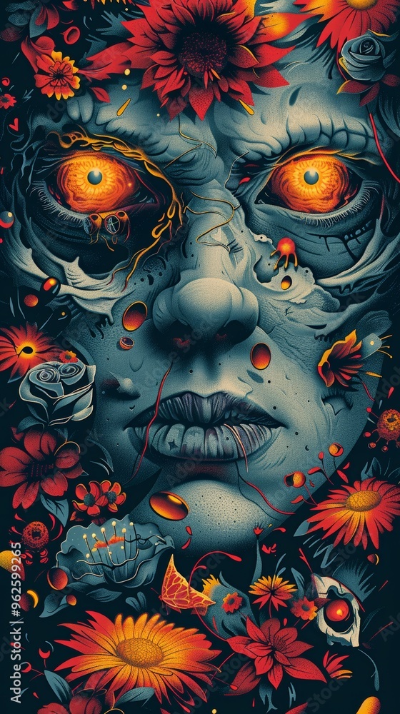 terrifying psychedelic horror poster, dark palette, black background terrifying psychedelic horror poster, dark palette, black background