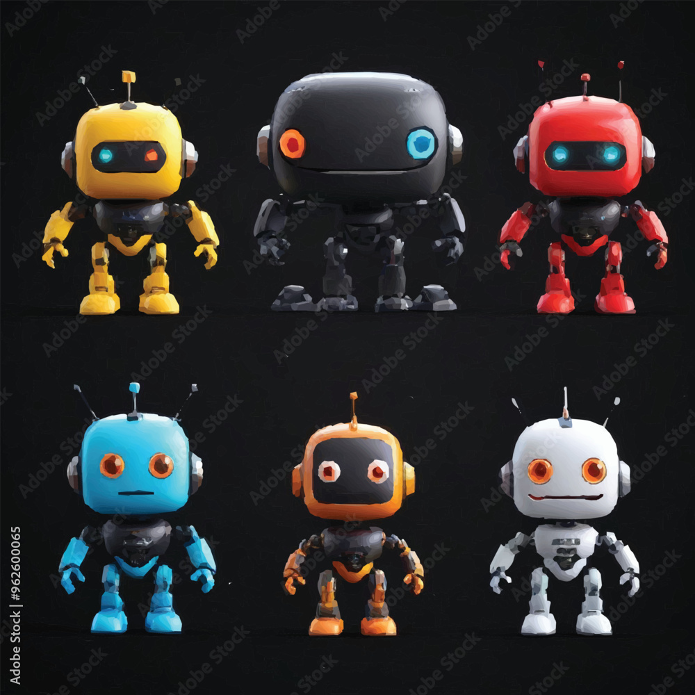 AI servers technology. Cute mascot in various pose. Help assistance, artificial intelligence support device. Smart robotics render. Isolated vector illustration. showing a smart, friendly character. AI servers technology. Cute mascot in various pose. Help assistance, artificial intelligence support device. Smart robotics render. Isolated vector illustration. showing a smart, friendly character.