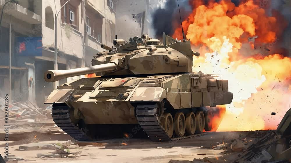 2D Anime Animation of an Enemy Tank Exploding, Destroyed by a Fighter ...