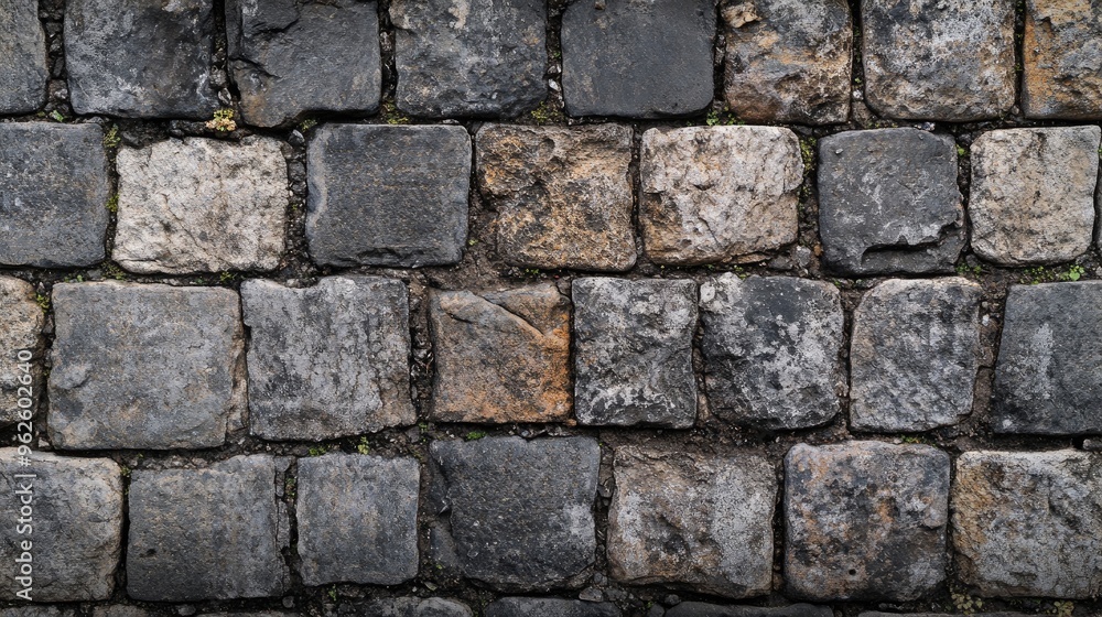 Aged cobblestone wall background with mortar showing signs of wear, giving a historic appearance. Aged cobblestone wall background with mortar showing signs of wear, giving a historic appearance.