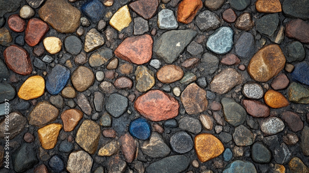 Background featuring small, colorful pebbles scattered across a rough stone surface. Background featuring small, colorful pebbles scattered across a rough stone surface.