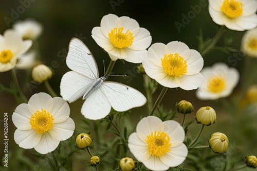 White Butterflies and Milky Flowers in Golden Harmony