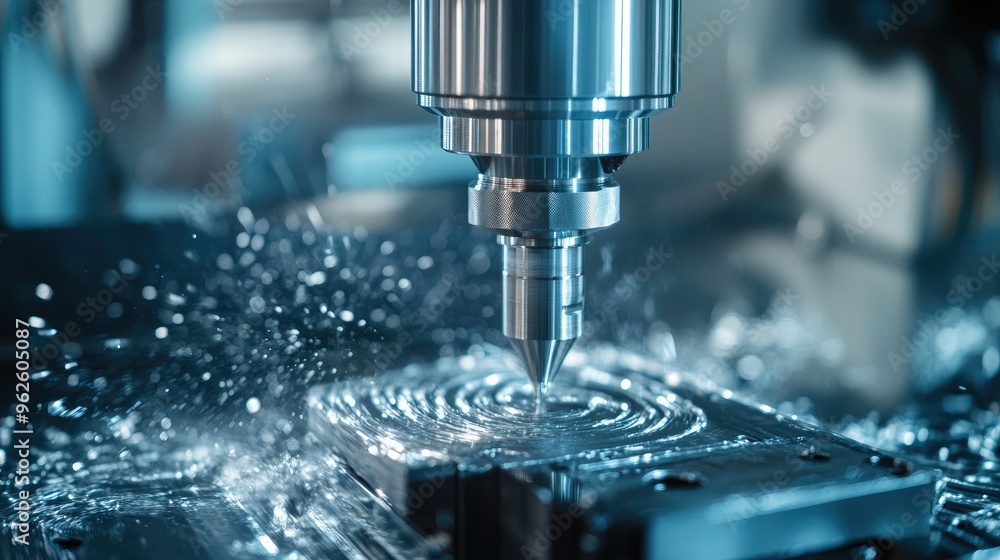 Computer-controlled CNC milling machine in operation, expertly shaping material with fine precision for industrial use Computer-controlled CNC milling machine in operation, expertly shaping material with fine precision for industrial use