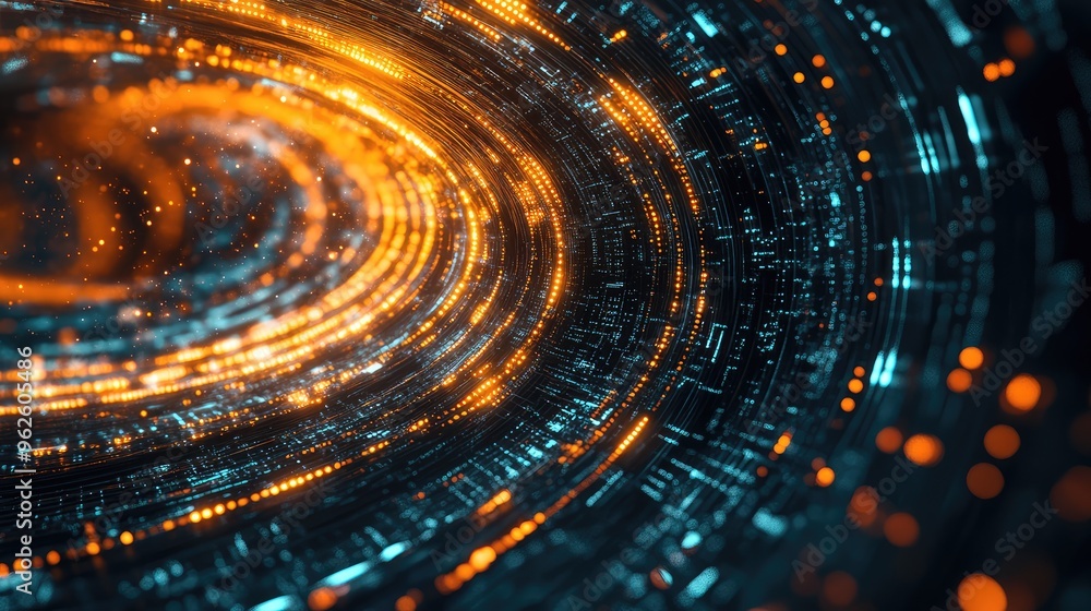 Drone-captured digital vortex with intricate technology lines creating a fast-paced channel of data, emphasizing a high-tech atmosphere Drone-captured digital vortex with intricate technology lines creating a fast-paced channel of data, emphasizing a high-tech atmosphere