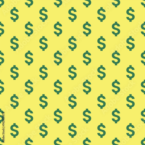 dollar sign seamless pattern in green with yellow background
