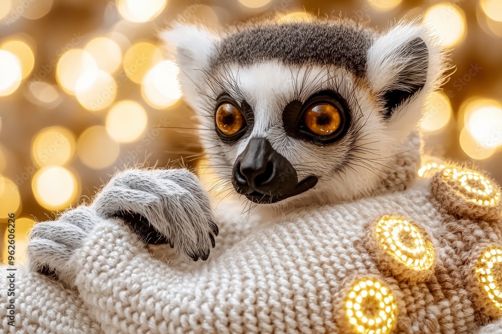 Lemur in a Cozy Knit Sweater with Festive Lights Lemur in a Cozy Knit Sweater with Festive Lights