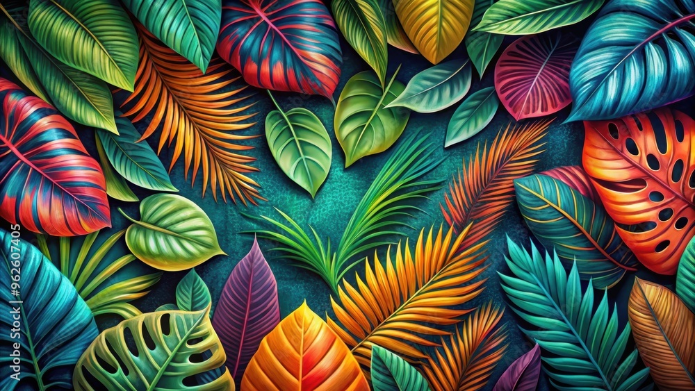 Tropical leaves in vibrant colors and intricate patterns , tropical, leaves, foliage, greenery, botanical, exotic, natural Tropical leaves in vibrant colors and intricate patterns , tropical, leaves, foliage, greenery, botanical, exotic, natural