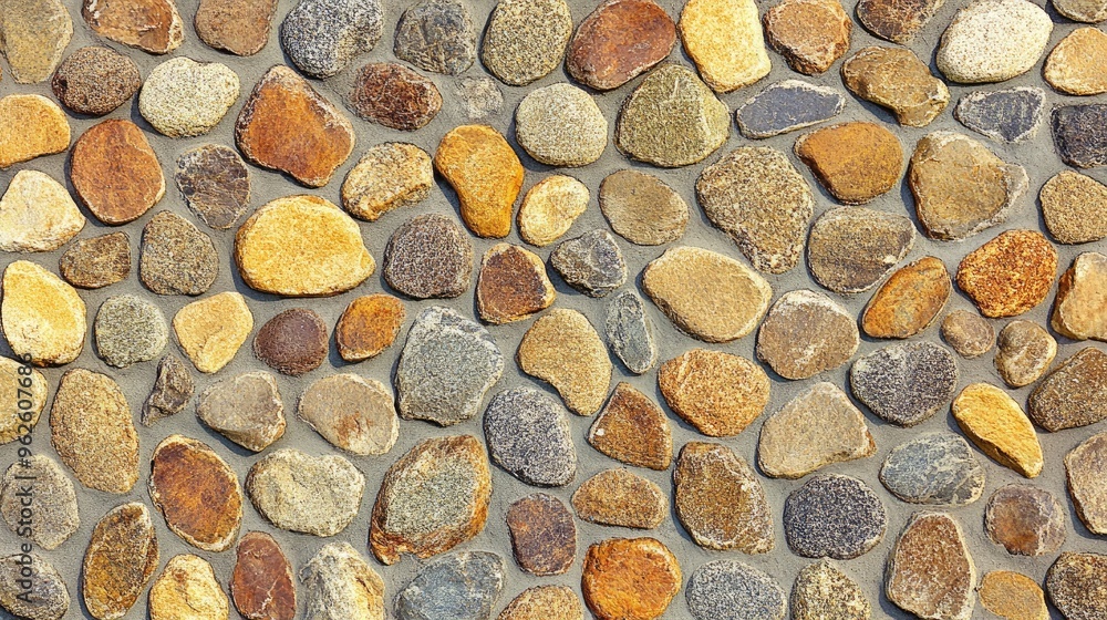 Decorative stone background with small, rounded pebbles arranged in a uniform pattern. Decorative stone background with small, rounded pebbles arranged in a uniform pattern.