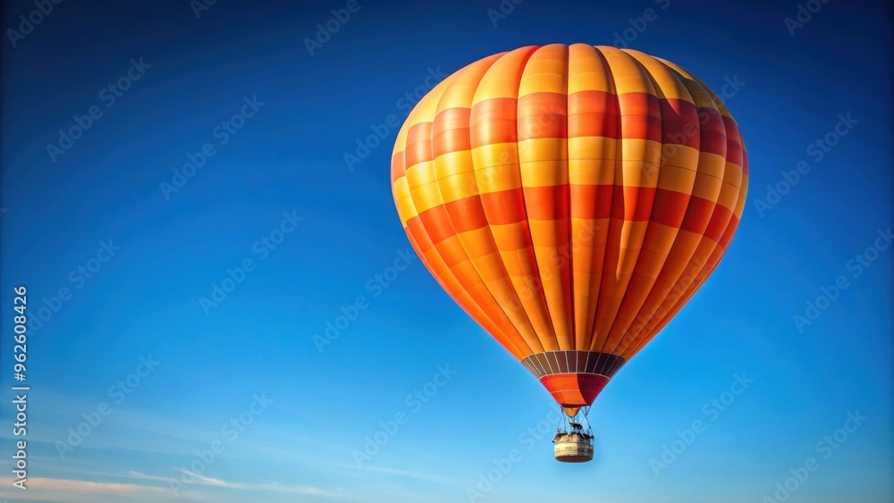 Fototapeta premium Beautiful orange air balloon floating in the clear blue sky, hot air balloon, aerial, transportation, adventure, journey