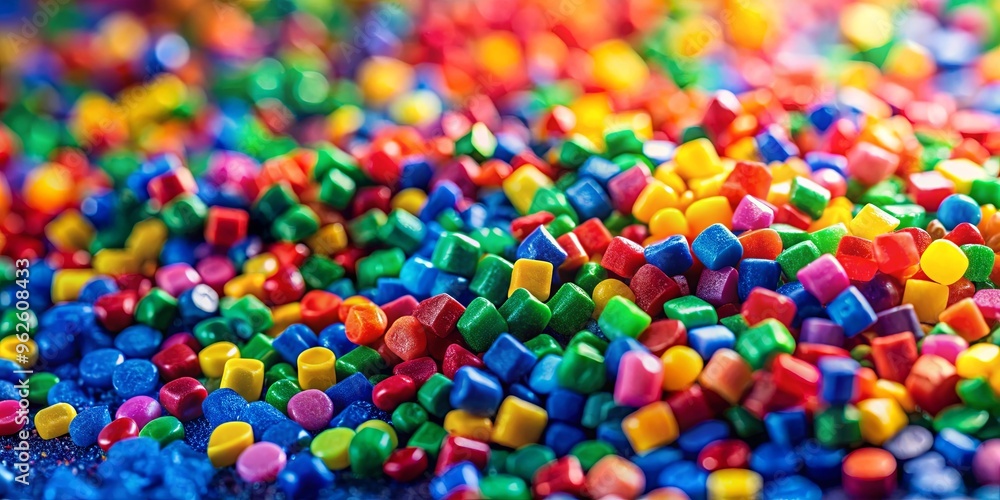 Vibrant multi colored plastic granules with varied textures for abstract background Vibrant multi colored plastic granules with varied textures for abstract background
