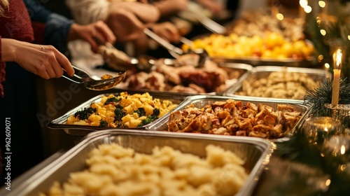 Festive Buffet Table with Roasted Potatoes and Other Delights photo