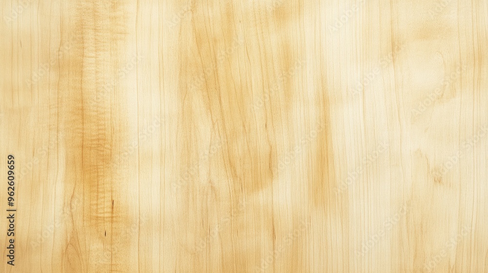Naklejka premium Light maple wood background with smooth, uniform grain and a soft golden hue, ideal for a minimalist design.