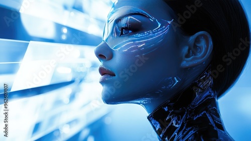 Futuristic Woman with Neon Light Effects in High Resolution Sci-Fi Art photo