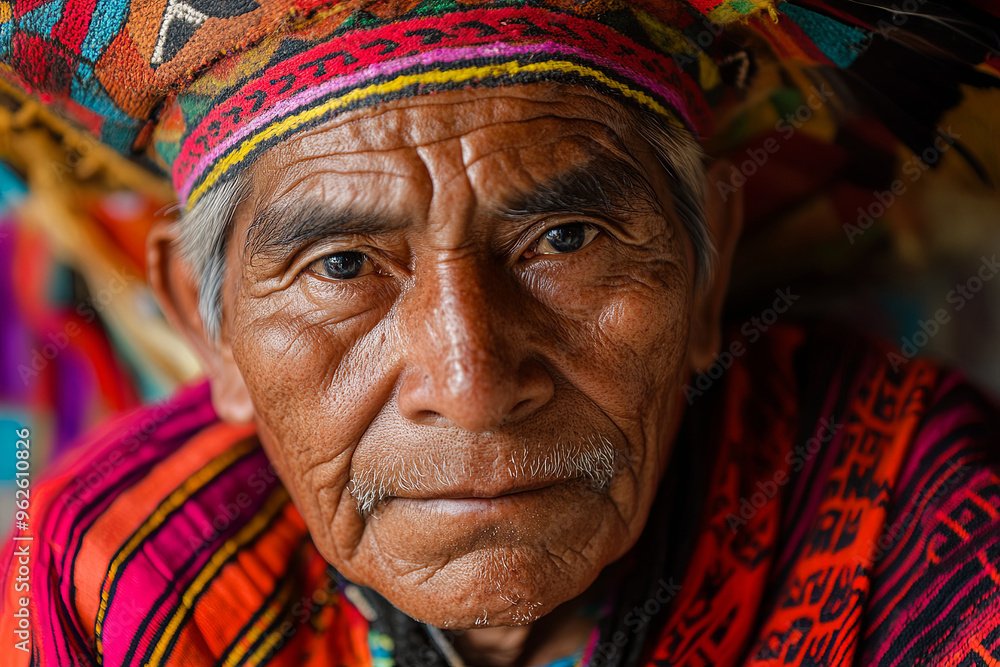Portrait of a Mayan elder in traditional attire and headdress, Guatemala Portrait of a Mayan elder in traditional attire and headdress, Guatemala