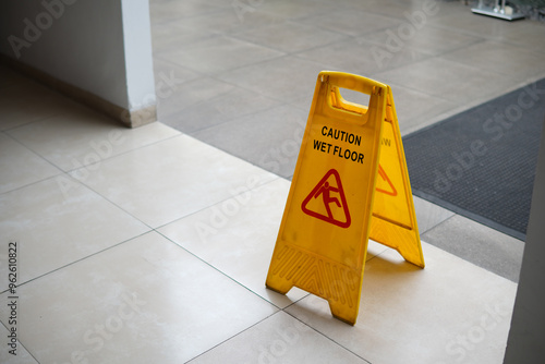 caution wet floor in hotel