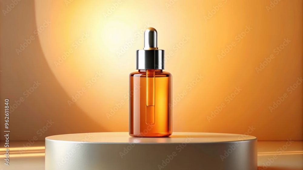 Orange dropper with anti-aging serum on the podium, skincare product display, orange, dropper, anti-aging, serum Orange dropper with anti-aging serum on the podium, skincare product display, orange, dropper, anti-aging, serum