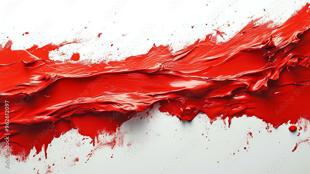 Thick red paint is splattering on a white background, creating an abstract and vibrant design Thick red paint is splattering on a white background, creating an abstract and vibrant design