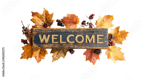 Isolated on white background, a rustic wooden sign with the word 