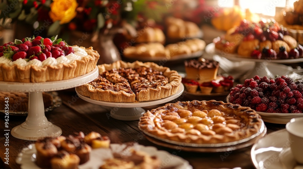 Assortment of Pies and Pastries on a Wooden Table Assortment of Pies and Pastries on a Wooden Table
