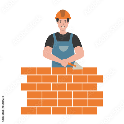 Construction Staff Worker Illustration. Isolated Vector Character with Flat Cartoon Style.