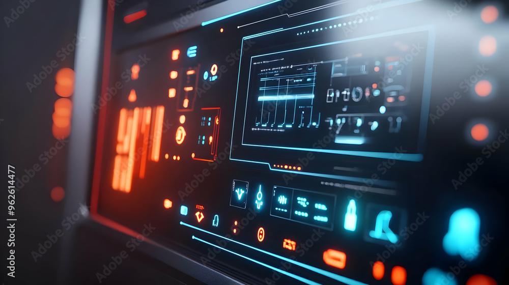 Futuristic User Interface with Blue and Red Lights 3D Illustration Futuristic User Interface with Blue and Red Lights 3D Illustration