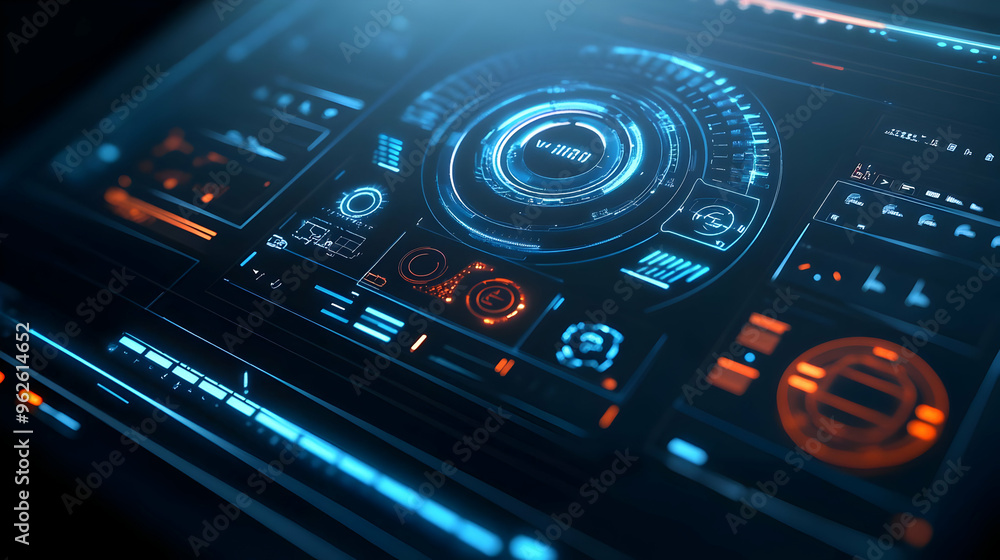 Futuristic Blue and Orange Interface 3D Illustration Futuristic Blue and Orange Interface 3D Illustration