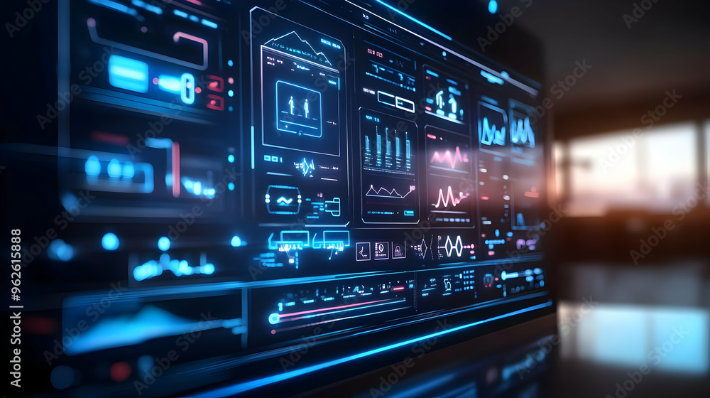 Naklejka premium Futuristic Digital Interface with Data Visualization - 3D Illustration