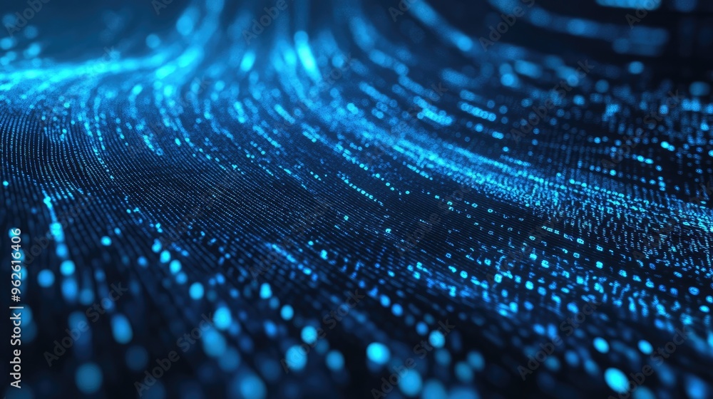 Flowing blue binary code over a dark background, representing the fast-paced nature of internet and network data flow Flowing blue binary code over a dark background, representing the fast-paced nature of internet and network data flow