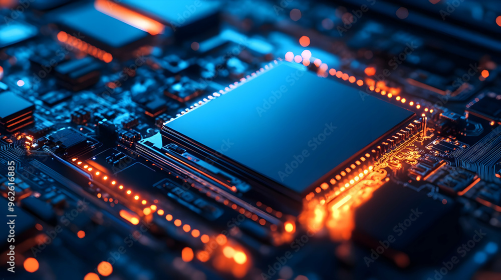 Circuit Board with Processor Close-up 3D Illustration Circuit Board with Processor Close-up 3D Illustration