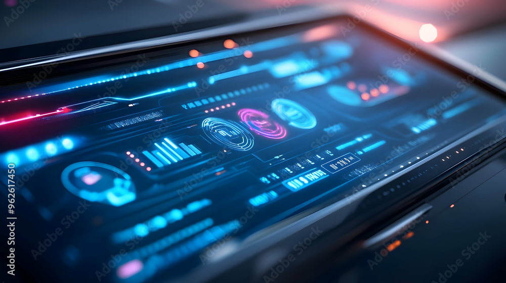 Futuristic Digital Interface with Blue and Pink Lights Illustration Futuristic Digital Interface with Blue and Pink Lights Illustration