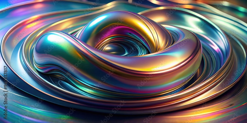 Iridescent holographic swirl shape on metallic chrome background , abstract,metallic, chrome, swirl, iridescent, holographic Iridescent holographic swirl shape on metallic chrome background , abstract,metallic, chrome, swirl, iridescent, holographic