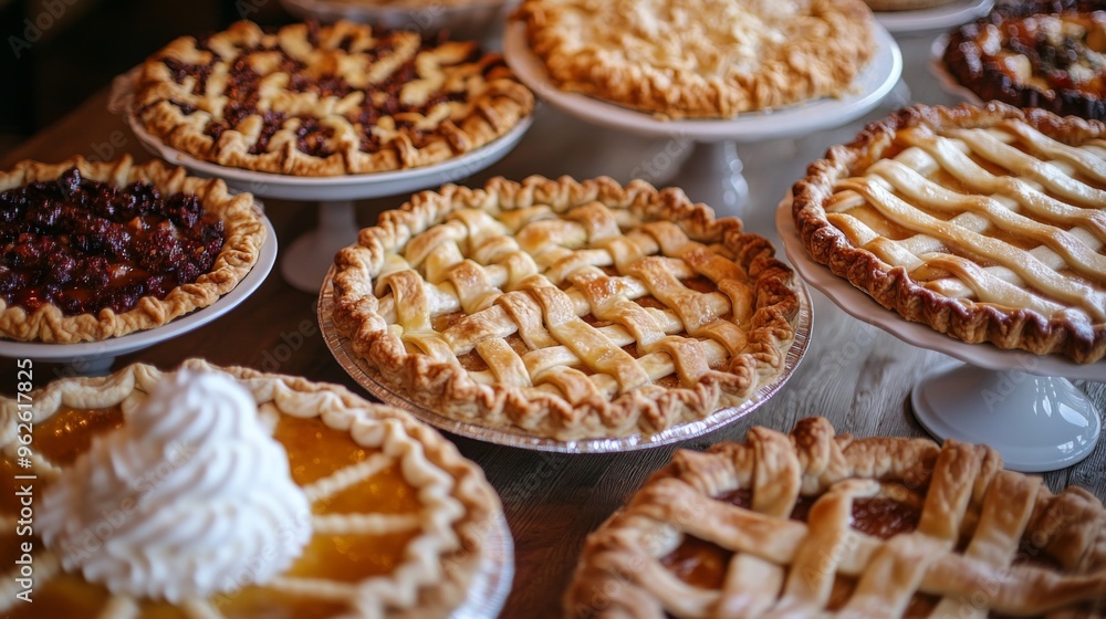 A Collection of Delicious Homemade Pies with Various Fillings A Collection of Delicious Homemade Pies with Various Fillings