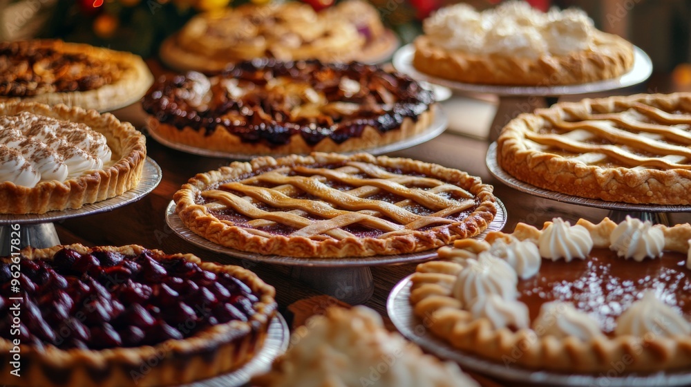 Assortment of Homemade Pies on Wooden Table Assortment of Homemade Pies on Wooden Table