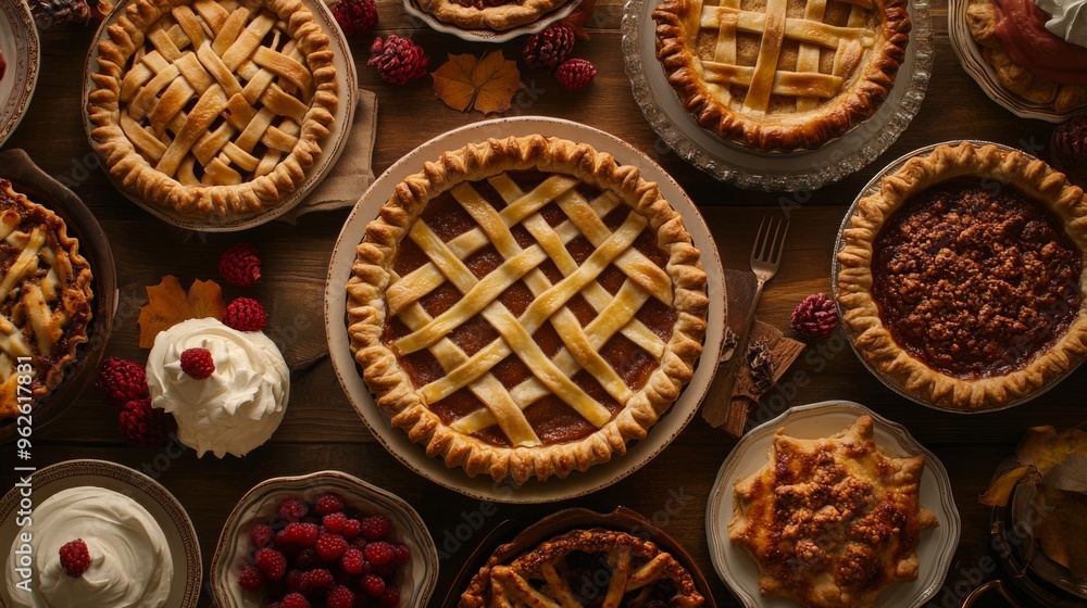 Assortment of Delicious Pies on a Rustic Wooden Table Assortment of Delicious Pies on a Rustic Wooden Table