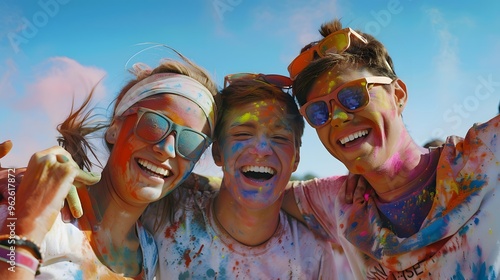 Friends participating in a color run