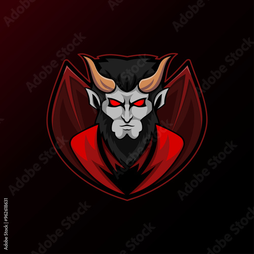devil mascot logo in red suit with horns and wings vector