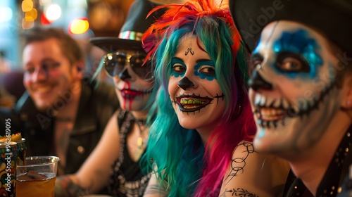 Friends Enjoying a Night Out with Festive Makeup photo