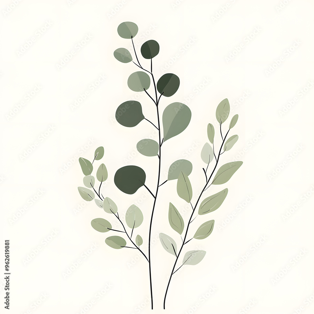 Fototapeta premium 2D illustrator doodle-style floral and leaf graphics on a white background or wallpaper